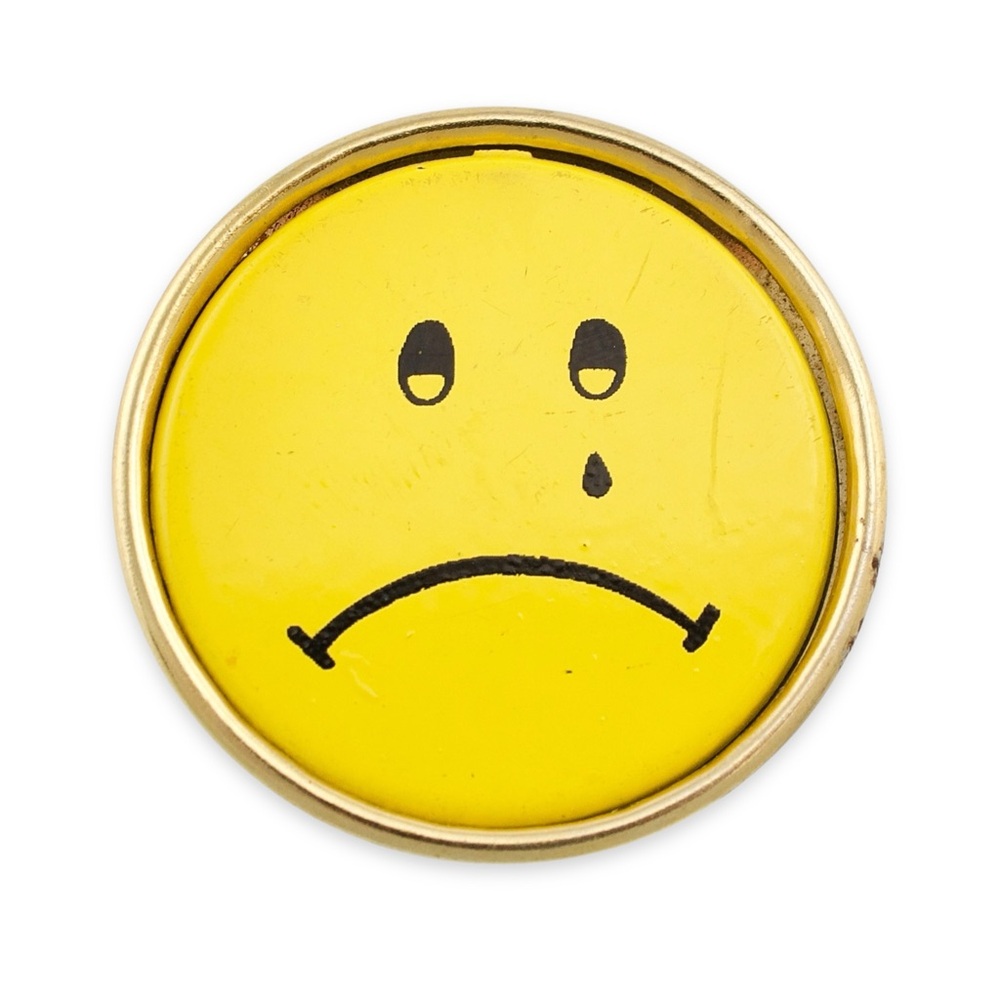 Vintage Crying Sad Face Brooch Pin Yellow Enamel Gold Tone